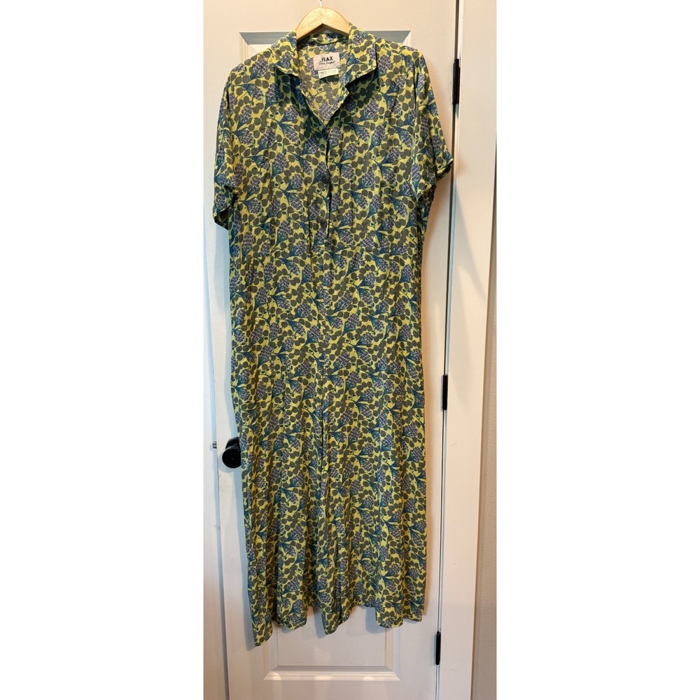 Flax Green and Blue Floral Button-Front Midi jumpsuit